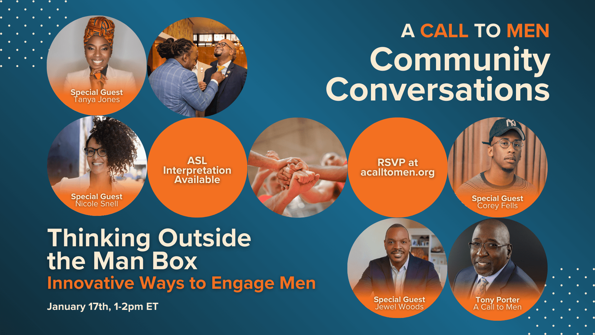 Event graphic advertising a Community Conversation happening Jan 17th, 2024 at 1 p.m. ET.